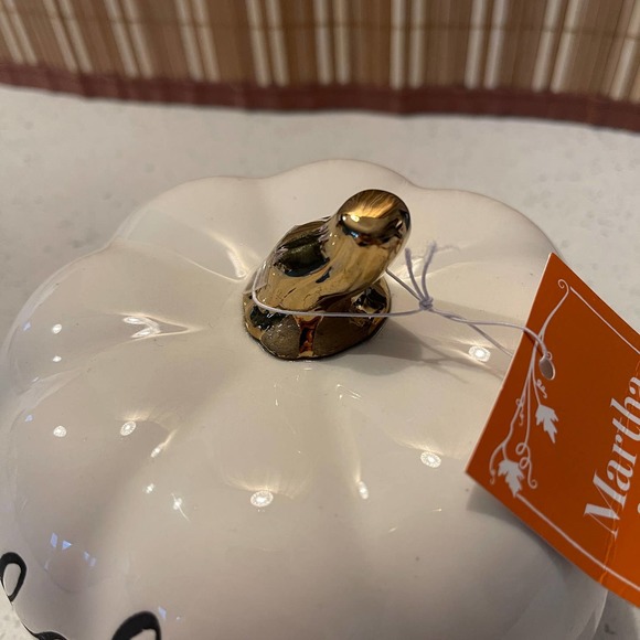 Martha Stewart White "Fall Sweet Fall" with Leaves Ceramic Pumpkin Decor - Picture 5 of 7